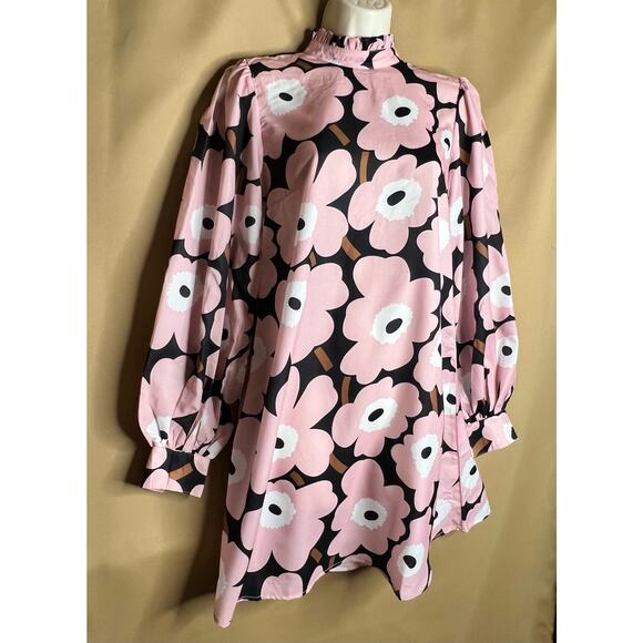 Smak Parlour Pink Black Florals Girl Talk Sheath Dress S NWT - Picture 2 of 9